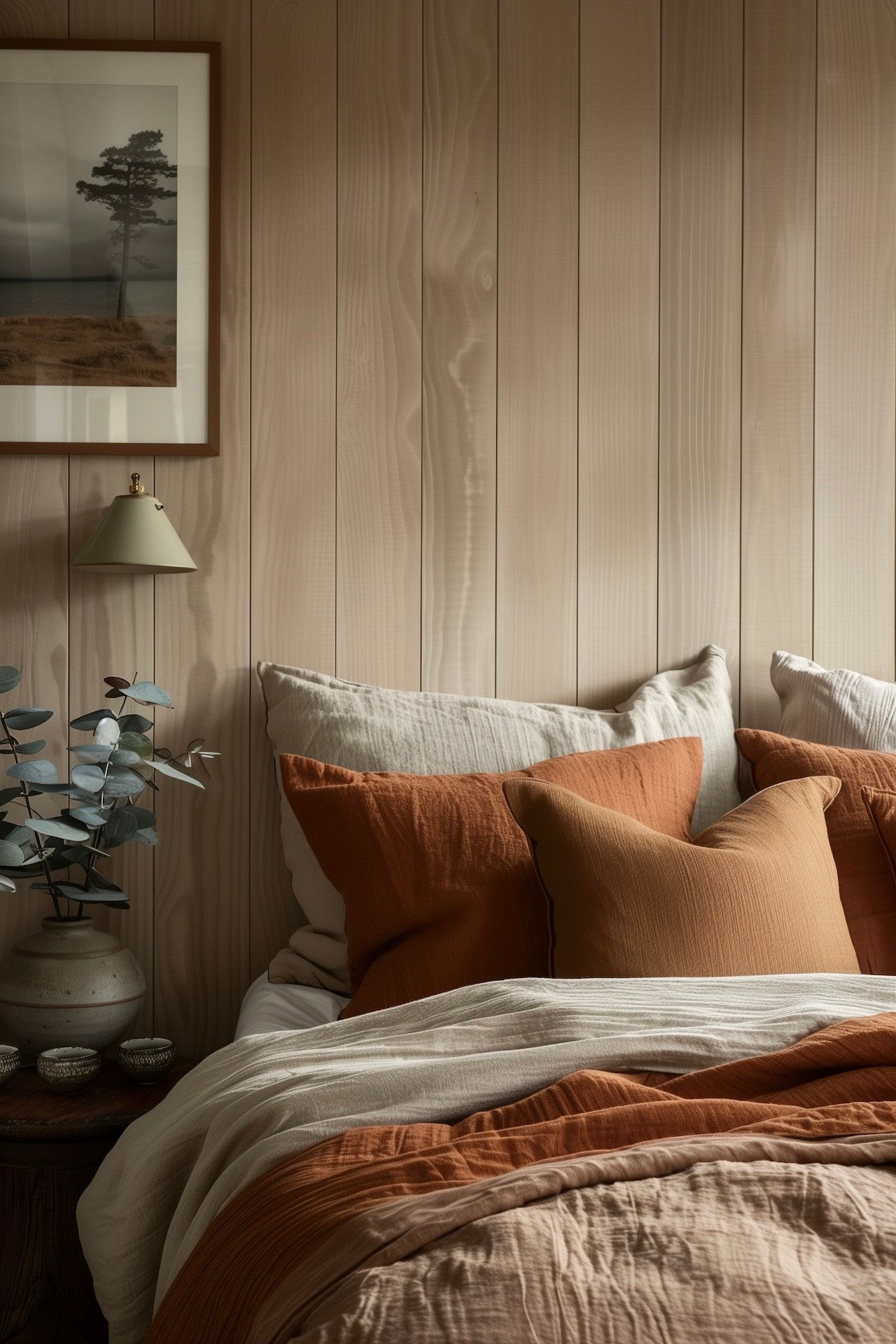 chambre mur lambris bois clair décoration campagne