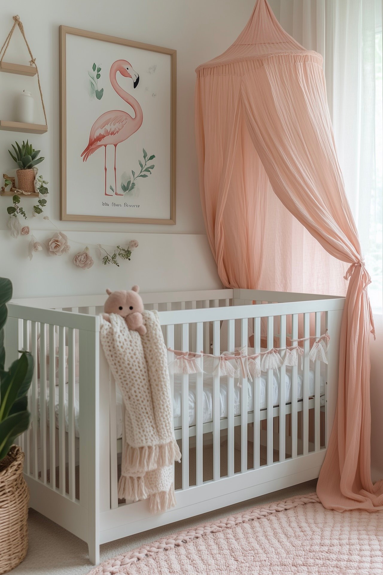 chambre nouveau-né fille douce ambiance apaisante rose poudré