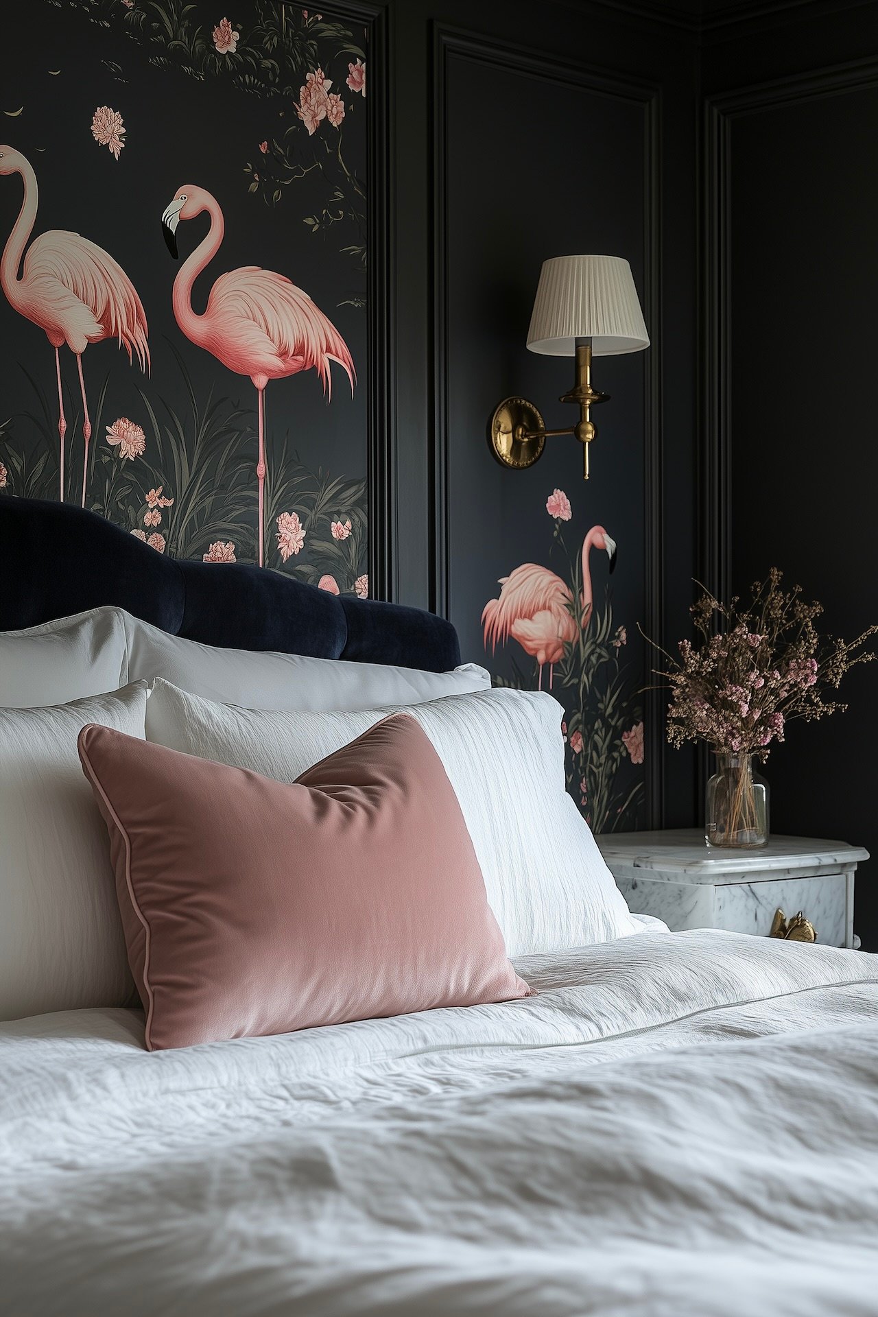 mur peinture fresque aquarelle motifs flamant rose déco