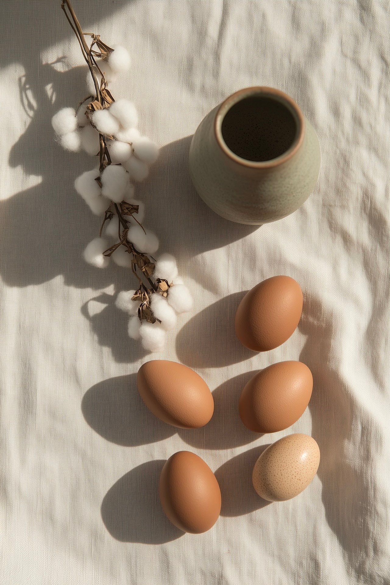 oeufs Pâques naturels coton lin flatlay