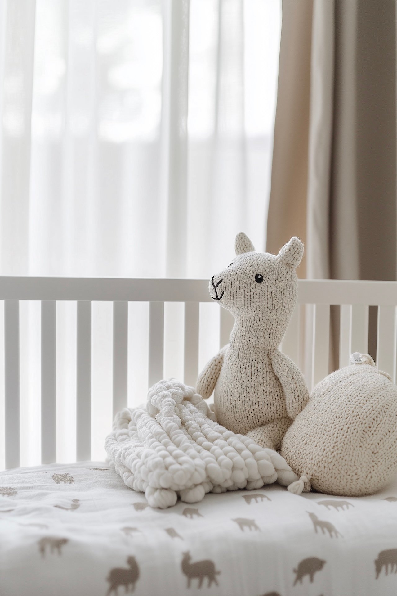 peluche lama tricotée écru berceau drap motif lama crochet patron