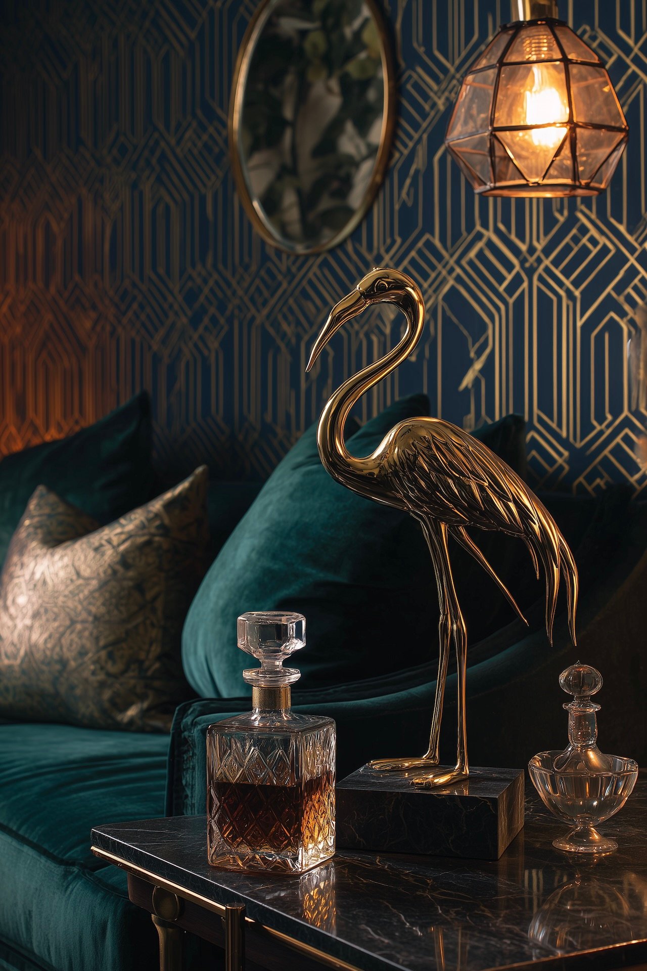 statuette or flamant rose déco art années 30 glamour