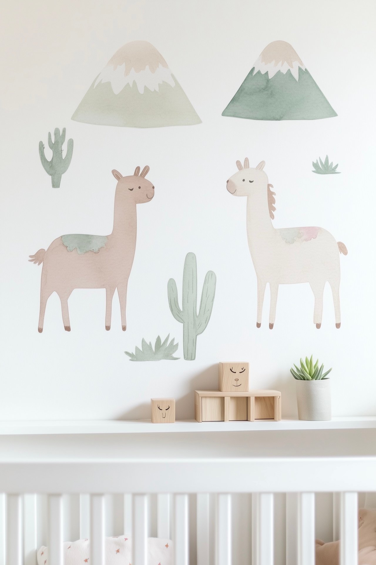stickers muraux lama aquarelle montagnes cactus chambre bébé