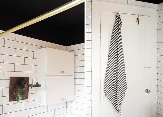 salle de bain blanche et noire laiton