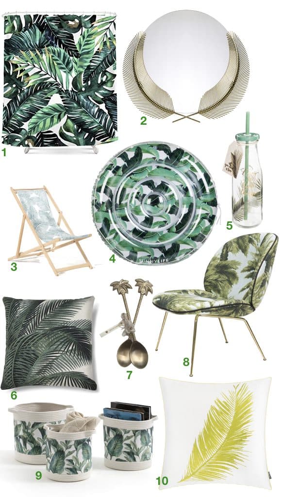 blog déco feuille de palmier clemaroundthecorner meuble miroir coussin
