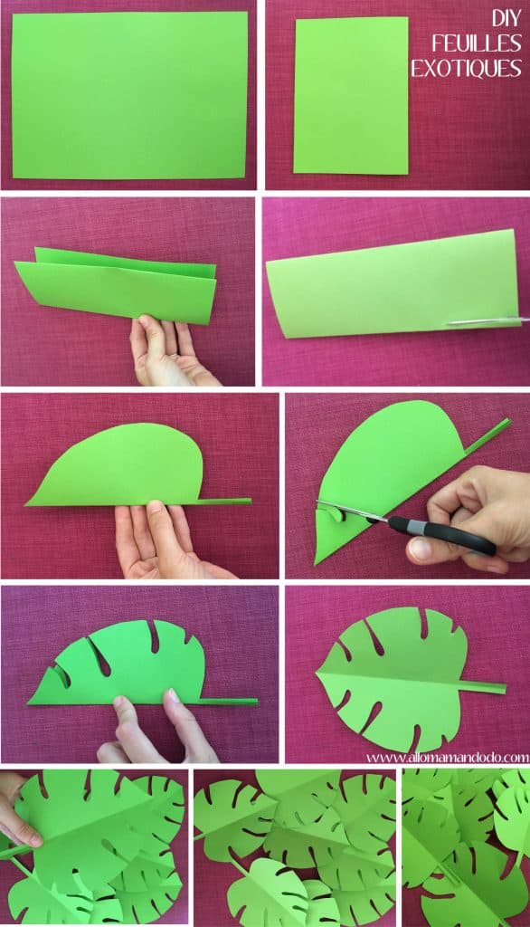 table style jungle feuille papier vert diy ciseaux table rose - blog déco - clem around the corner