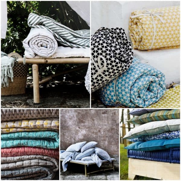 boutis sur matelas de sieste jardin rotin deco
