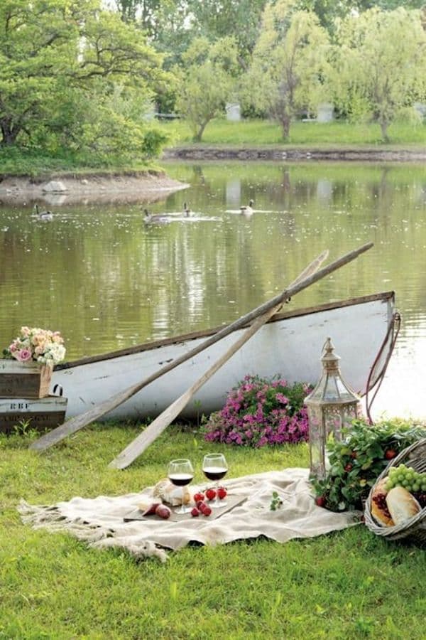 pique nique champetre campagne lac barque