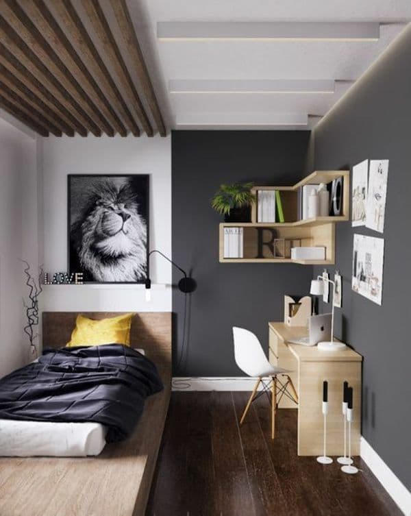 chambre dans salon lit une place coin bureau