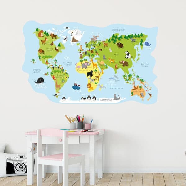 carte du monde animaux chambre enfant frise