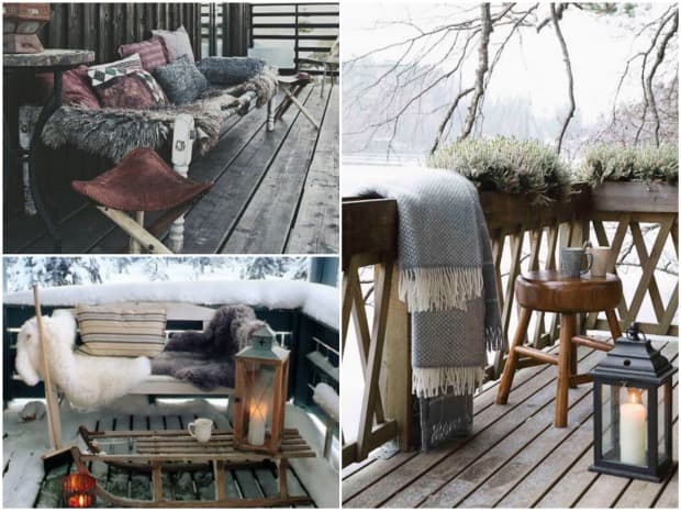 decoration extérieur hiver noel fausse fourrure terrasse.