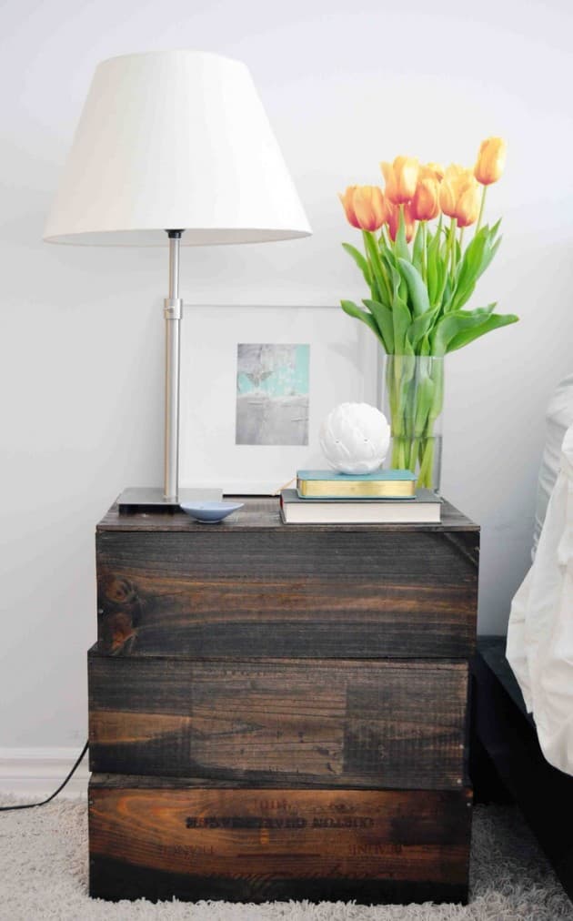 Table de chevet diy caisse de vin en bois.