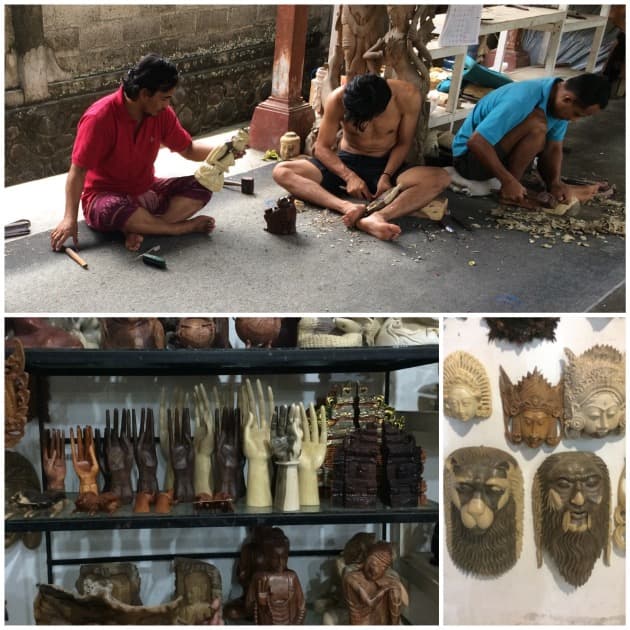 Objets en bois sculptés à la main par un artisan à Bali