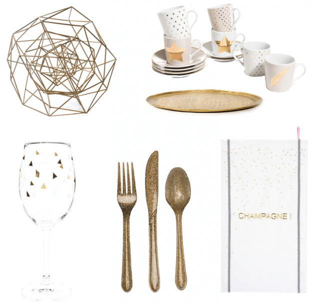 Idées d’accessoires pour une table de Noël or et blanc