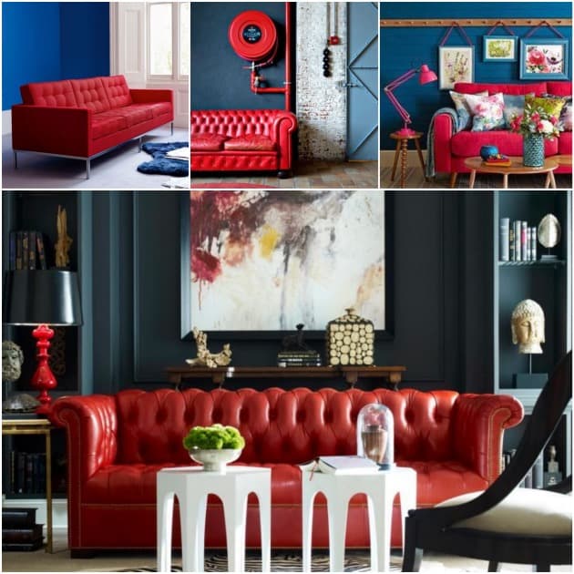 salon fauteuil rouge mur bleu pétrole - blog déco - clem around the corner