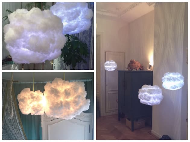 Suspension lumineuse blanche en forme de nuage