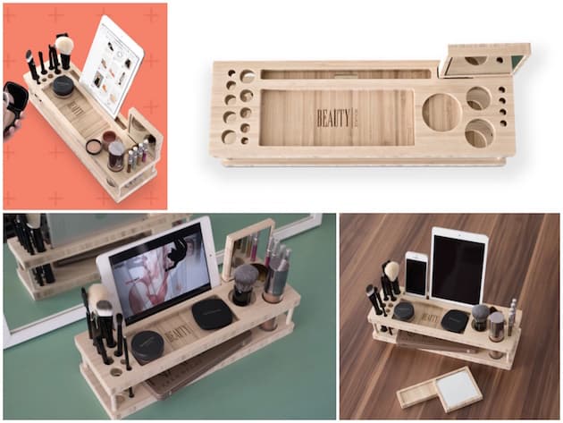 Organisateur en bois pour maquillage et tablette