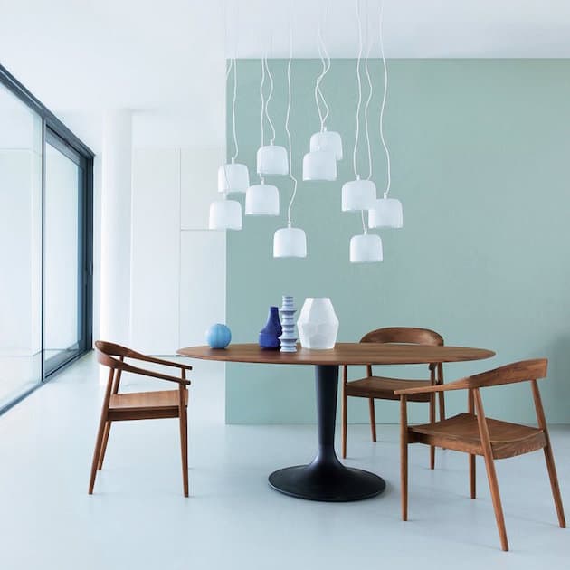 salle a manger bois mur mint vert bleu