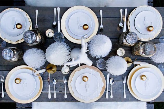 table noel blanc et or sapin
