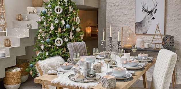 table noel blanc et or argent