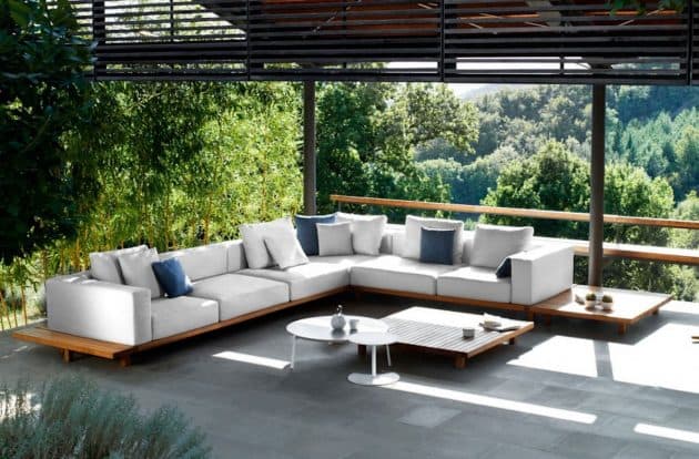 canapé jardin angle design gris bois