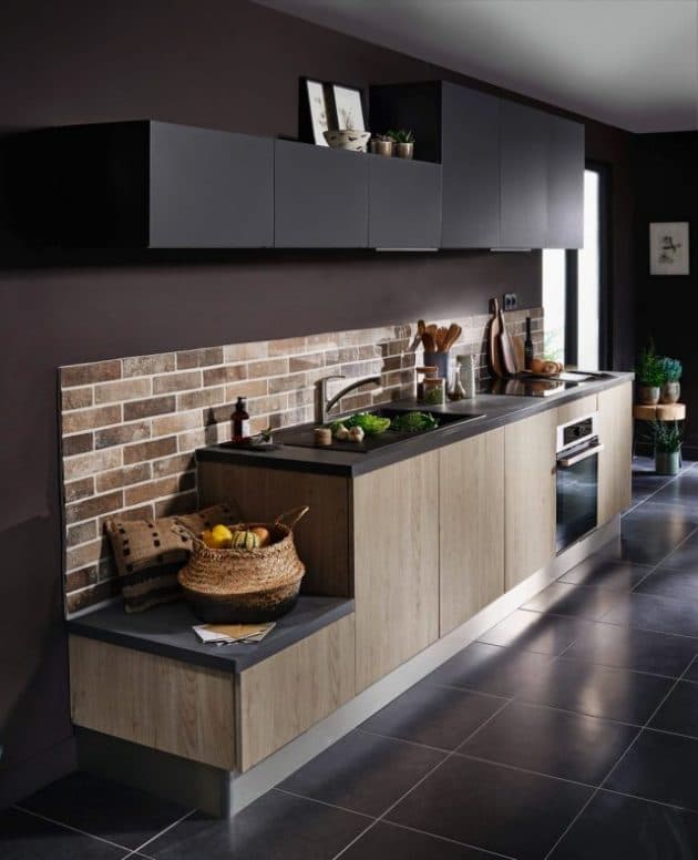 cuisine masculine en bois chene et noir