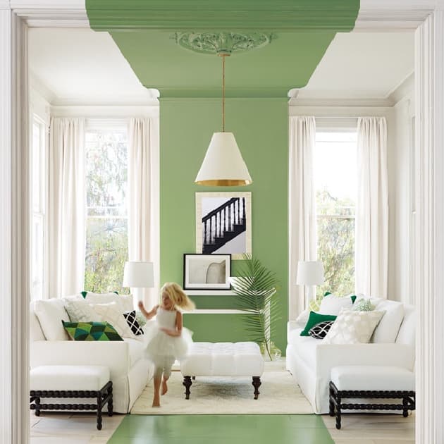 peinture salon mur bicolore ligne mur plafond