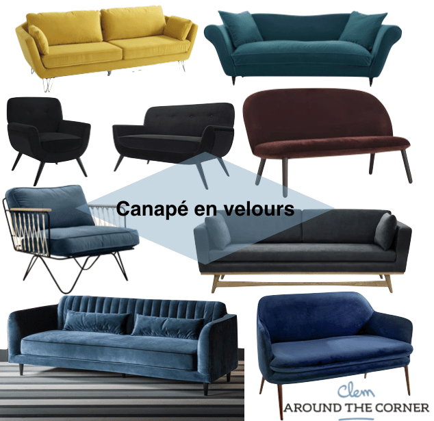 canapé en velours jaune moutarde moderne