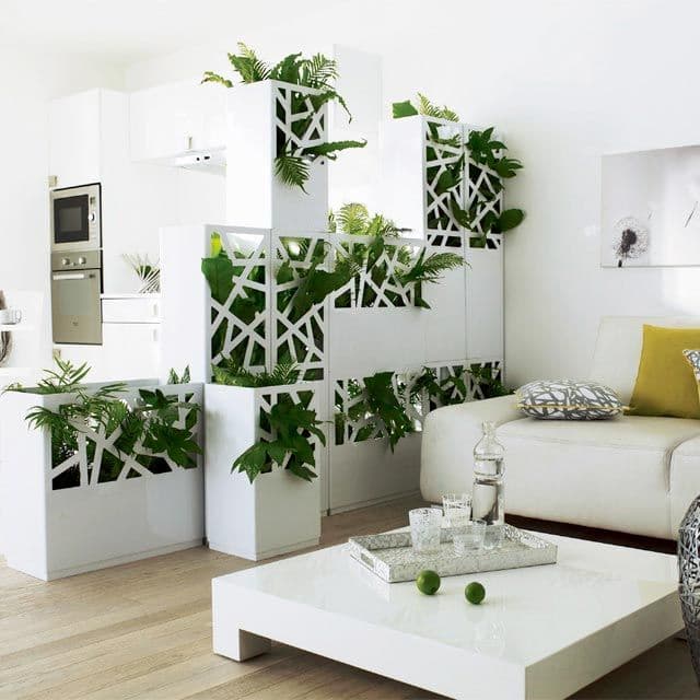 cloison original en plante case blanc ajouré salon pour séparer cuisine ouverte salon studio