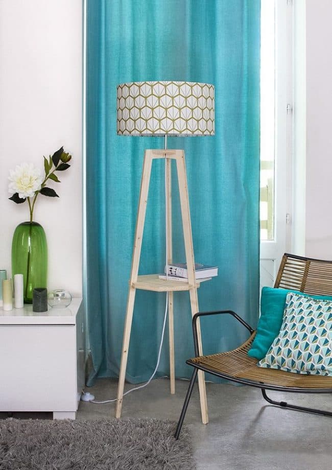 mademoiselle dimanche lampadaire tissu turquoise motif scandinave vintage