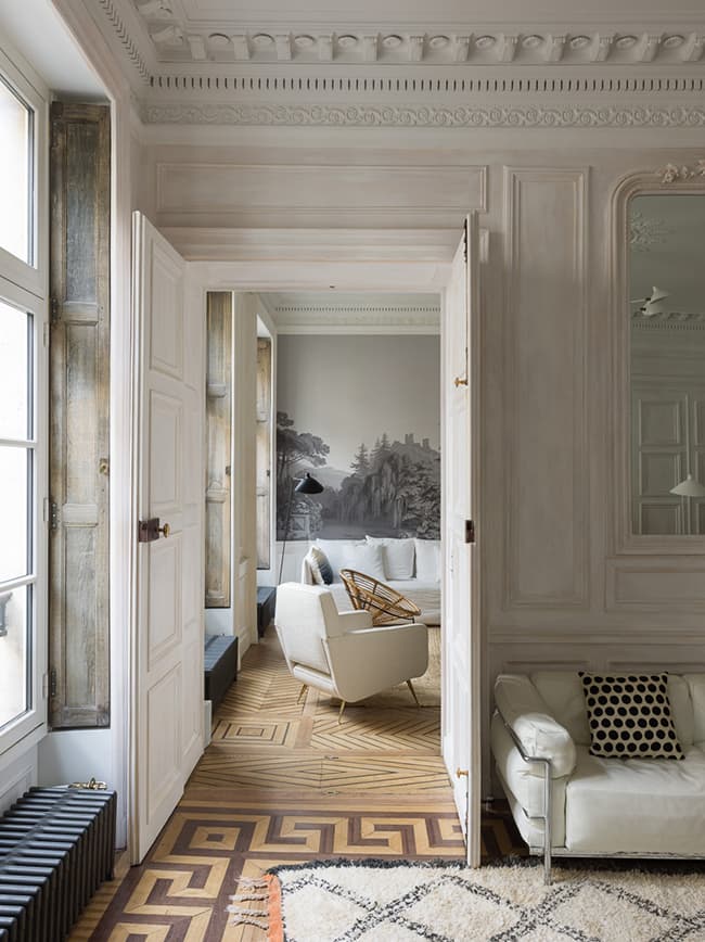 parquet motif grec pied-à-terre parisien - blog déco - Clem Around The Corner