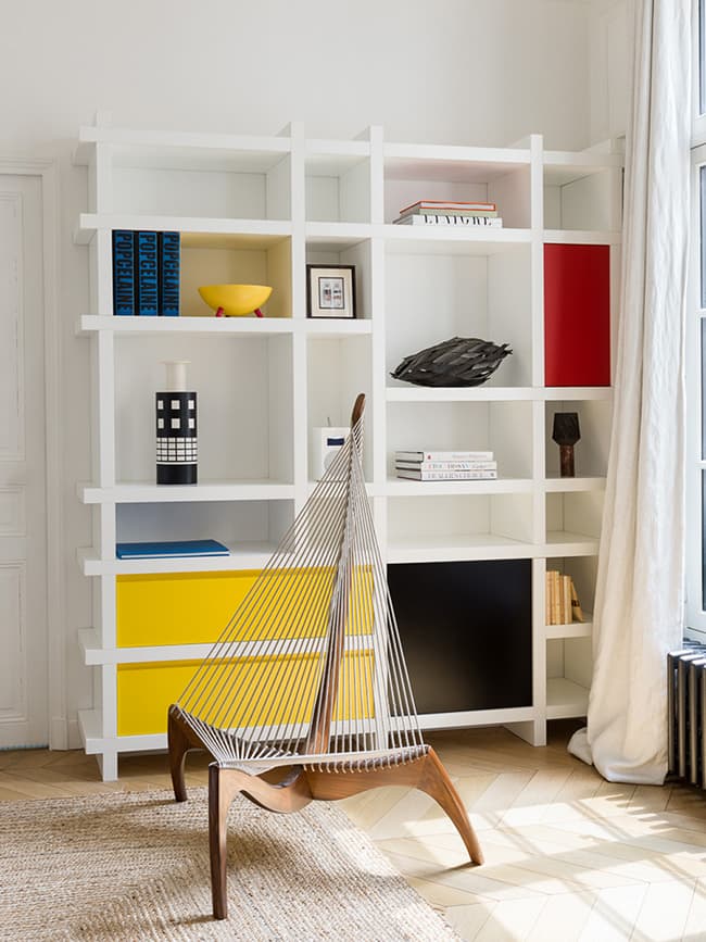 chaise harpe corde diy bibliothèque cube façpon Mondriani