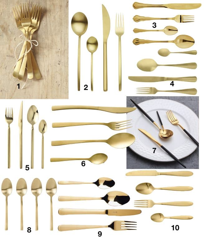 ou trouver des couverts dorés laiton table noel