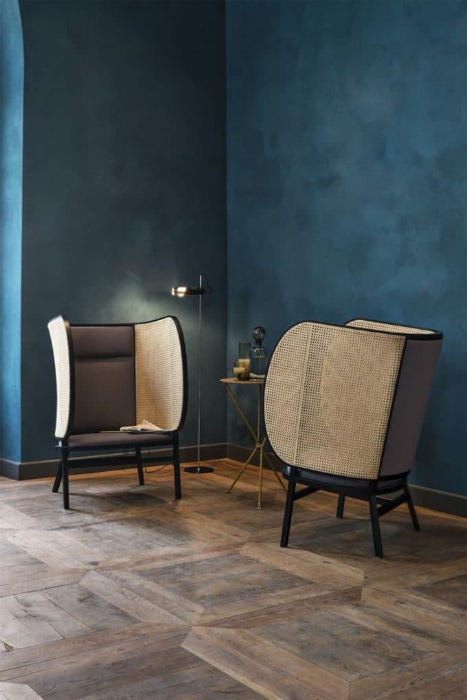 bleu canard mur fauteuil cannage blog déco clem around the corner