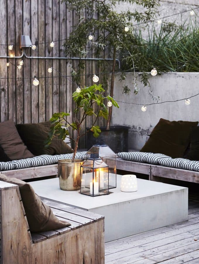 terrasse canapé angle en béton DIY rooftop