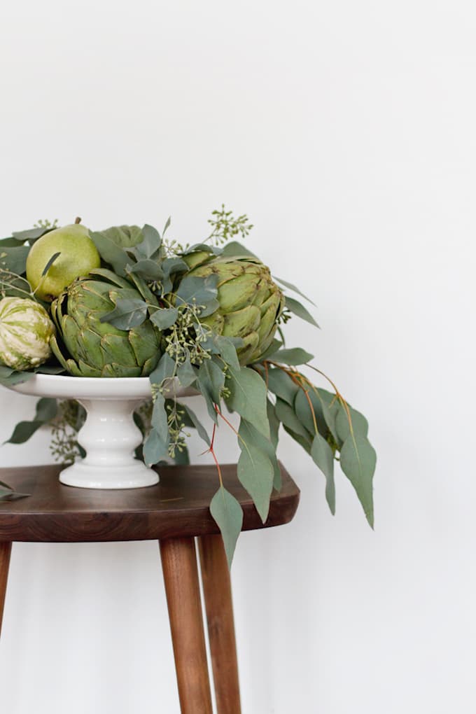 que faire avec des artichauts bouquet centre de table poires courgettes légumes vert clemaroundthecorner blog déco