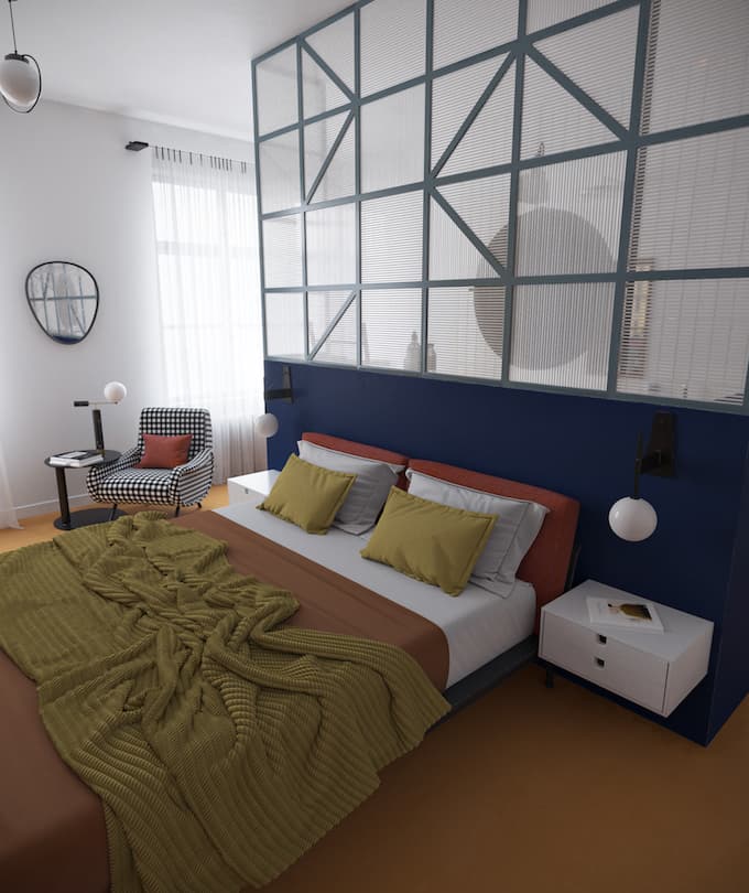 daria zinovatnaya blog déco clemaroundthecorner chambre à coucher simple originale sobre verrière salle de bain lit fauteuil