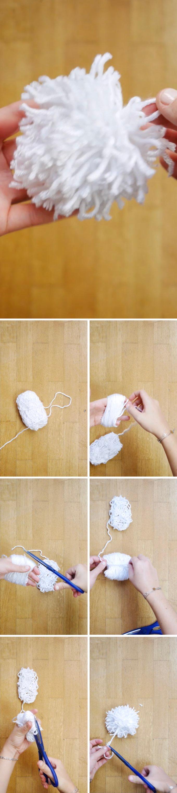boules de noël diy création pompon blanc laine blog déco clem around the corner