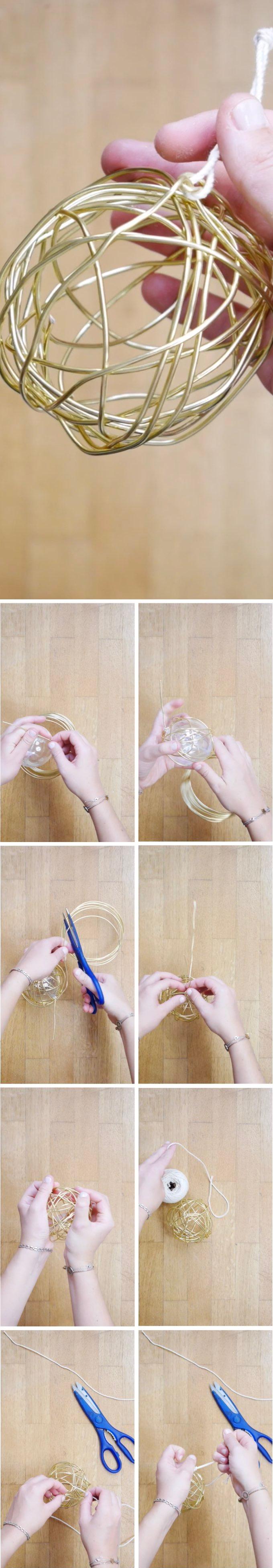 boules de noël diy création minimaliste hygge fil de fer or blog déco clem around the corner