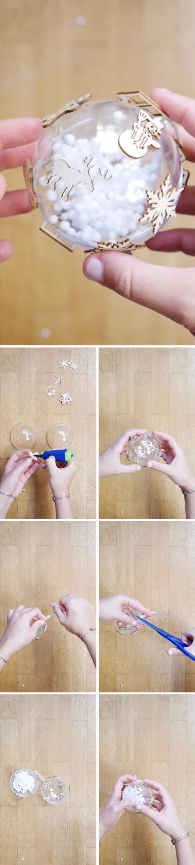 boules de noël diy décoration en bois fausse neige polystyrène blog déco clem around the corner