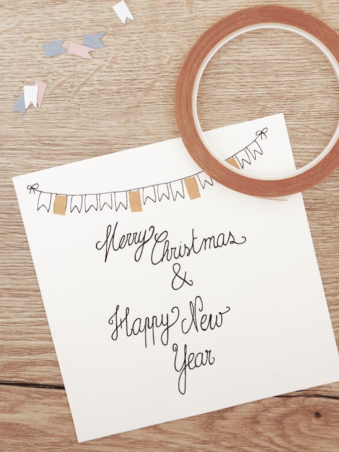 carte de voeux fin d'année festive scotch paillettes feutres fanions blog déco clem around the corner