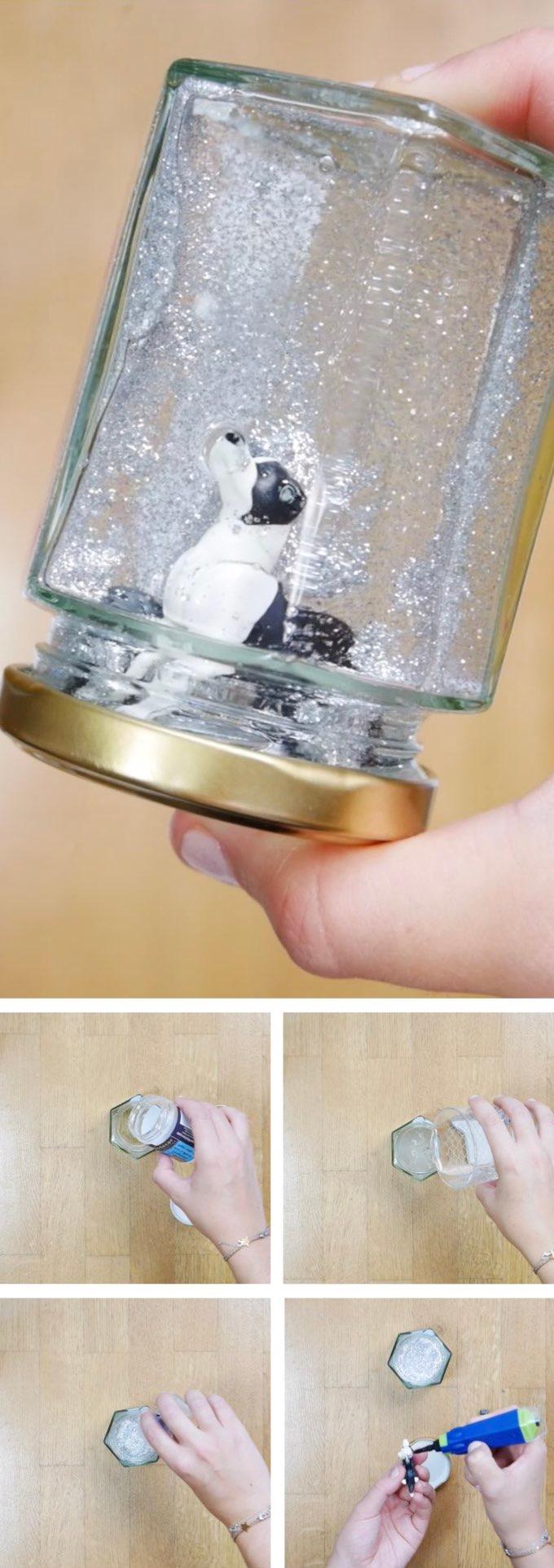 recycler des pots en verre boule à neige diy chien blog déco clem around the corner