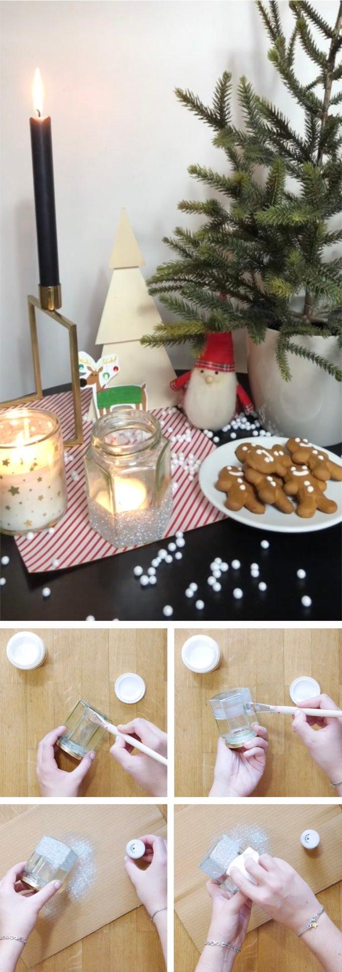 recycler des pots en verre photophore paillettes biscuits noël bougie photophore blog déco clem around the corner