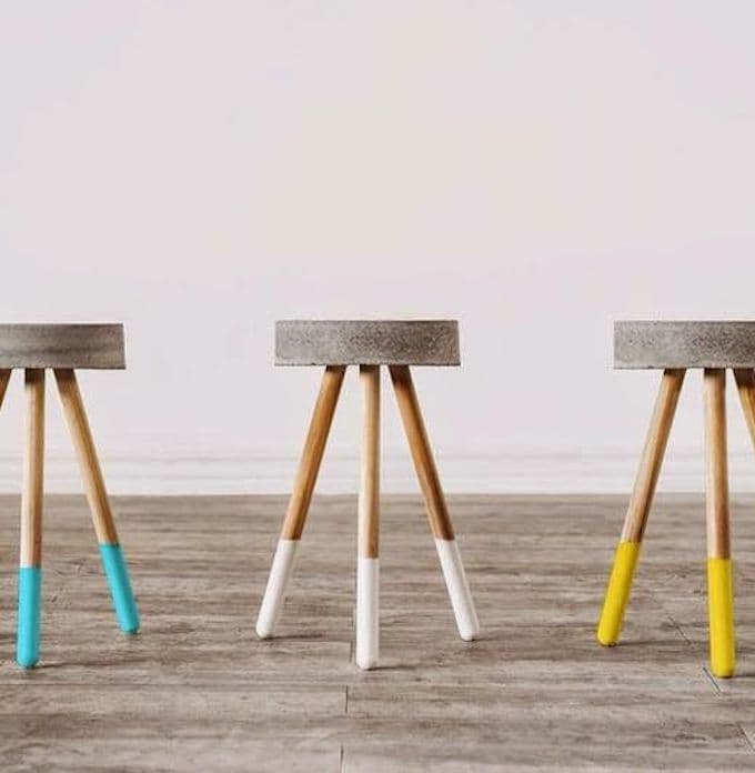 tabouret en béton diy tendance peinture turquoise blanche jaune - blog déco - clem around the corner
