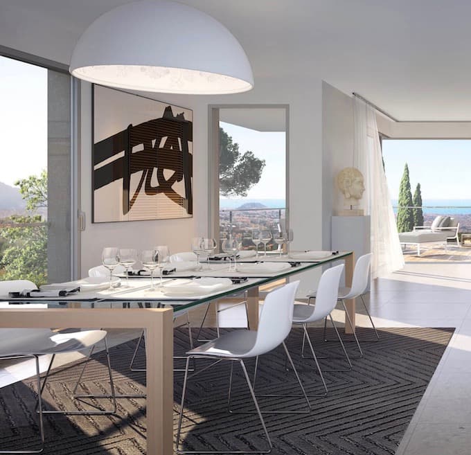 salle à manger design scandinave moderne vue sur mer villa