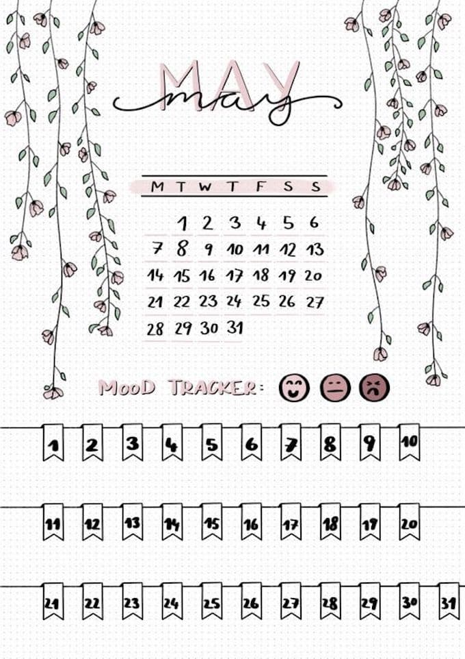 page mensuelle bujo mood tracker santé calendrier original