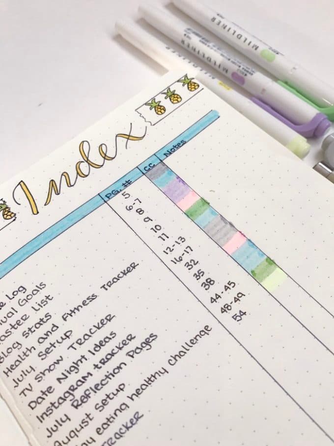 index planner idée bujo carnet couleur écriture calligraphie organisation planning