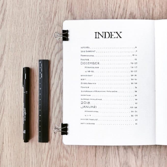 comment faire un bullet journal idée index minimaliste page de garde - blog déco - clem around the corner