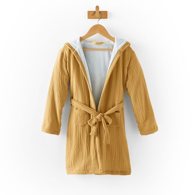 peignoir gaze coton moutarde capuche