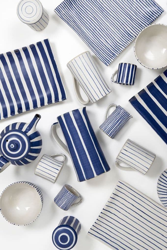 vaisselle marinière rayures bleu blanc deco bord de mer